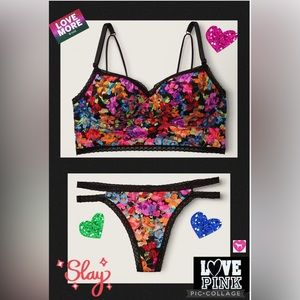 Victoria's Secret Pink Lace Push up Bra VS B C D DD & more Panty Set M L XL L-DD